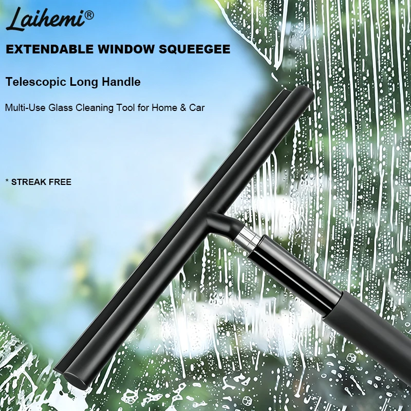 Glass Cleaner Streak - Telescopic Long Handle Window Squeegee, Streak