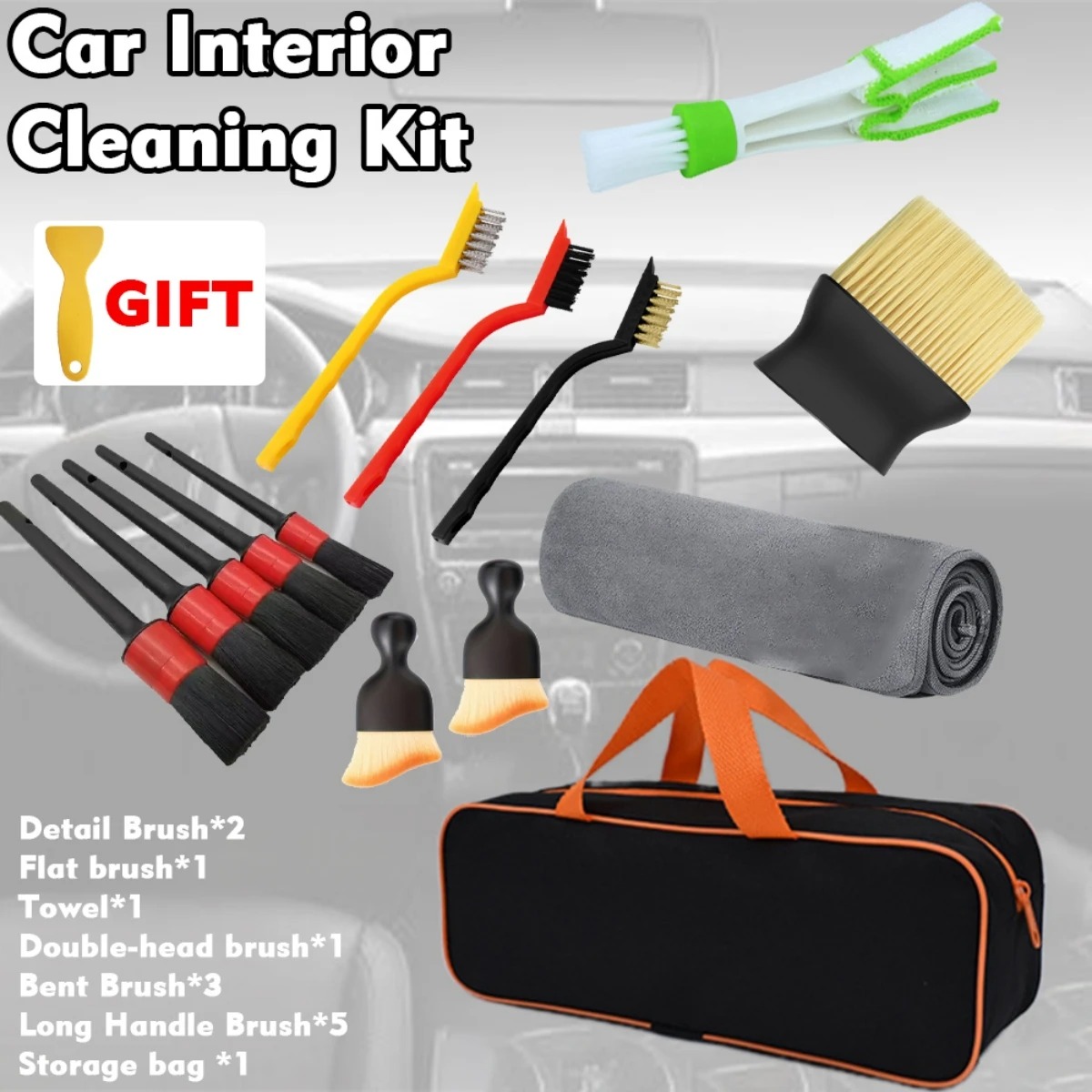 Dirt Brush Interior - 1-15Pcs Car Cleaning Detailing Brush Kit